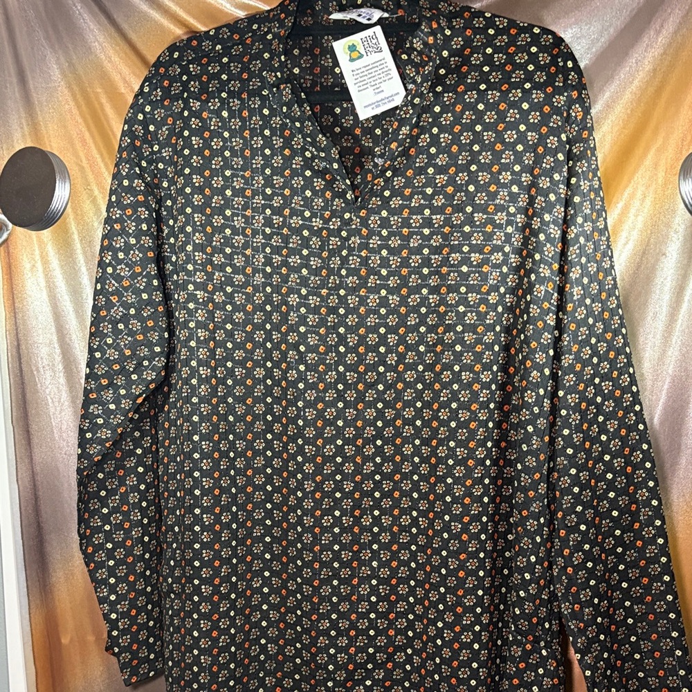 Women's Black Floral Button-Down Casual Shirtโ Dress tunic D2